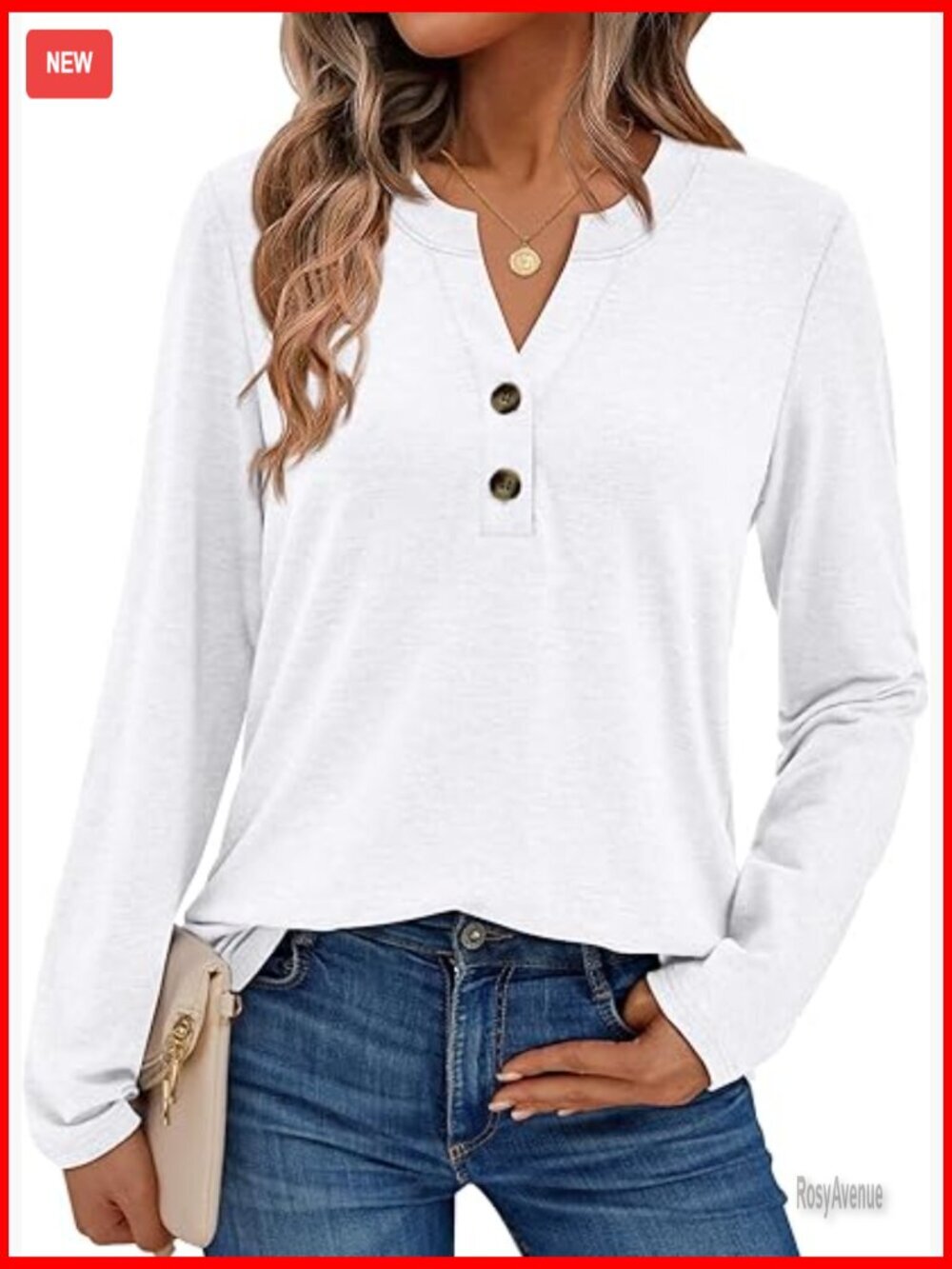 Long Sleeve V-Neck Henley Blouse - Women's Dressy Casual Top